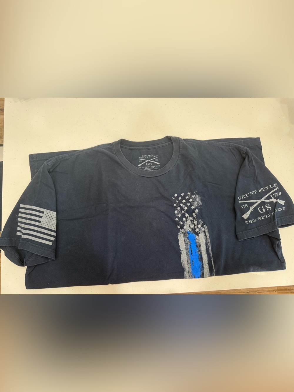 Grunt Style Black Short Sleeve Tee with Blue Accent